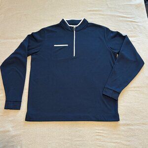 FJ FootJoy Golf Navy Blue Quarter 1/4 Zip Pullover Long Sleeve Front Pocket LG